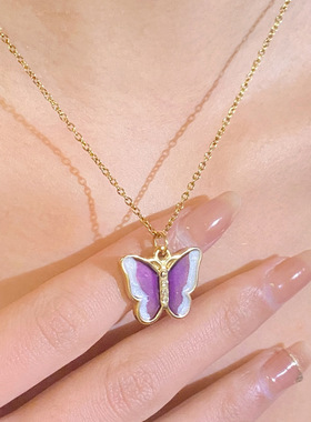 Color light luxury gold butterfly collar bone necklace women