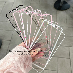 17promax钢化玻璃膜iPhone11 XSmax 卡通hello 15彩色全屏手机彩膜黑白凯蒂猫XR kitty适用苹果16