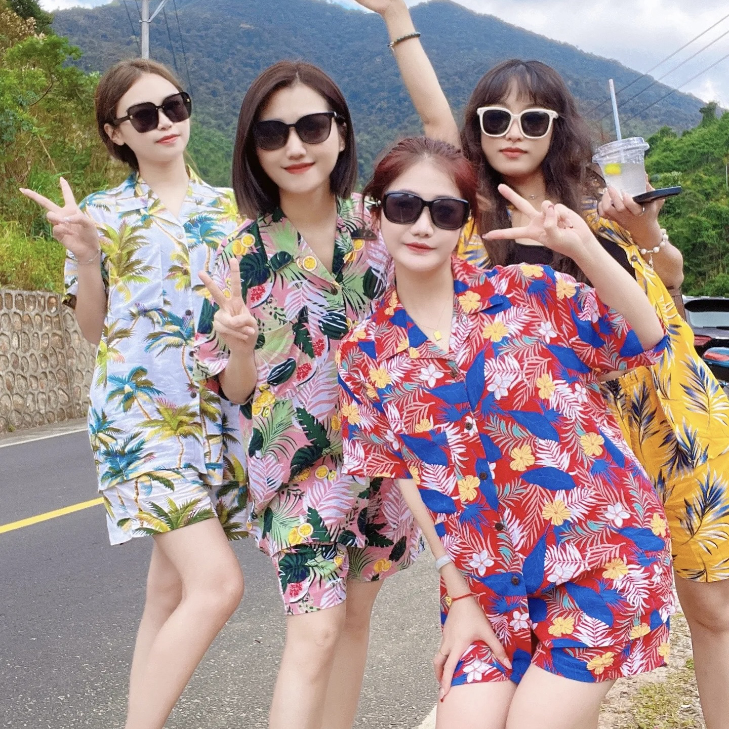 短袖衬衫男套装海南岛服沙滩服
