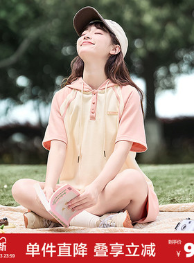 唐狮年夏季新款运动休闲套装女polo连帽短袖T恤裙裤两件套cz