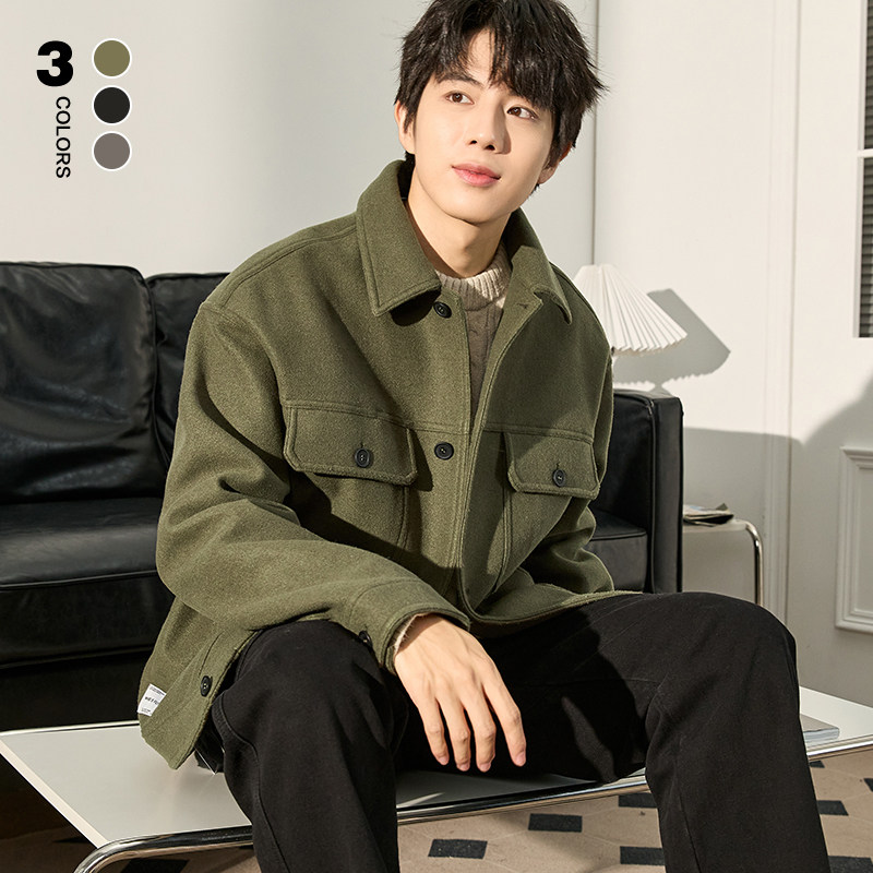 唐狮冬季新款毛呢外套男短款呢子外套男大衣翻领高级感男夹克外套,男装,毛呢大衣,淘宝优惠券,粉丝福利购,淘宝优惠卷