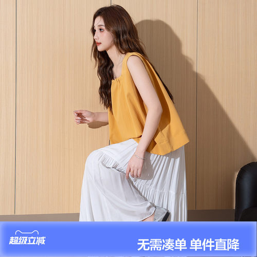 唐狮新款女无袖衬衫夏季爆款小衫气质甜美显瘦黄色百搭韩系潮bl