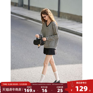 流行穿搭毛线衫 yoe2025年秋冬新款 毛衣女撞色v领条纹宽松秋季