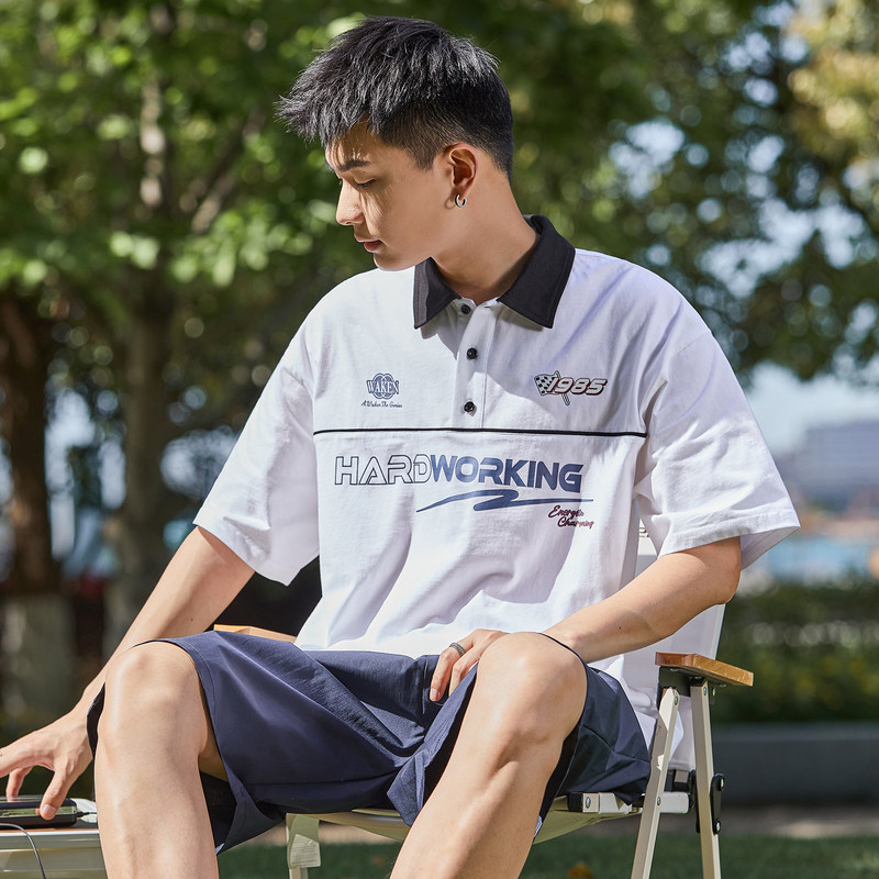 唐狮2024夏季新款短袖polo衫男士纯棉带翻领t恤撞色休闲美式上衣