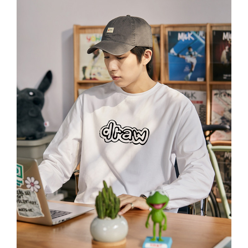 唐狮2024秋季新款长袖T恤男款潮酷印花宽松圆领上衣学生内搭打底