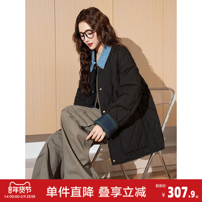 唐狮2026秋冬季女羽绒服菱格翻领时尚羽绒外套拼接小众设计感冬装