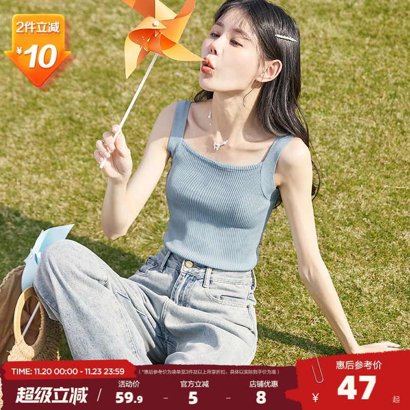 外穿小吊带针织上衣打底黑白色