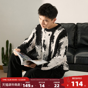 半边绒软糯男毛线衫 新款 外穿潮 毛衣复古渐变冬季 唐狮2025男士