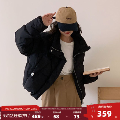 唐狮2025新款冬季立领黑色羽绒服女韩版时髦面包服保暖短款外套cq