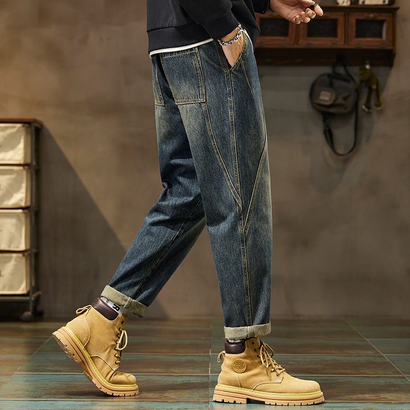唐狮2025男士潮牌复古秋冬季牛仔裤男秋冬款宽松直筒哈伦休闲裤GT