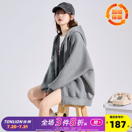 唐狮2025开春外套女新款休闲宽松灰色卫衣爆款连帽春秋上衣韩版k
