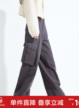 唐狮工装裤女新款女多口袋机能风两穿实用两穿加厚阔腿裤kz