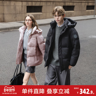 唐狮情侣短款羽绒服连帽简约风时尚冬季保暖面包服超好看羽绒外套