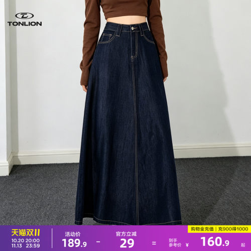 唐狮高腰大摆牛仔半身裙女