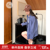 yoe格子衬衫 小个子格纹衬衣外套女 衬衫 女miu系衬衫 蓝色复古长袖
