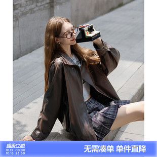 唐狮春秋季新款外套女重工复古中性机车皮衣外套女士夹克上衣流行