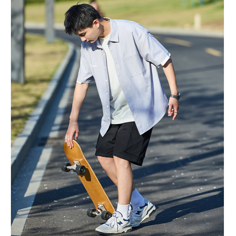 唐狮2024夏季新款短袖衬衫男纯色日系休闲上衣宽松百搭男士外套潮