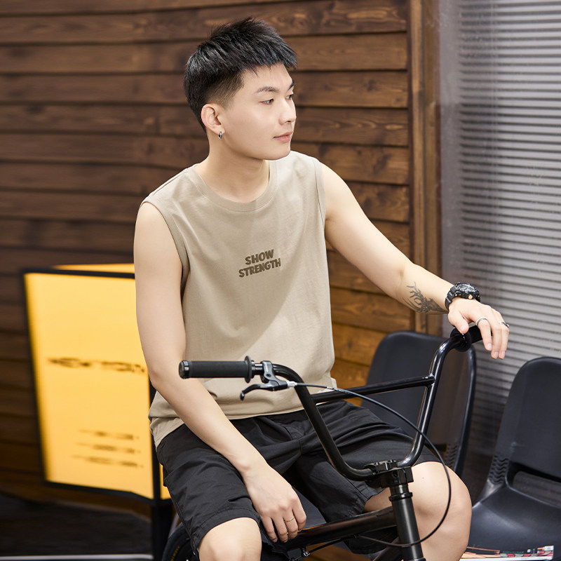 唐狮2024年春夏季新款男士背心坎肩净色无袖上衣简约运动少年潮酷