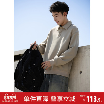 唐狮2026秋冬季polo领卫衣男士美式宽松翻领休闲风男款上衣