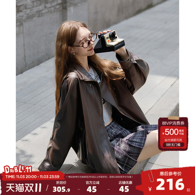 唐狮2025年秋季新款外套女重工复古中性机车皮衣外套PU夹克上衣