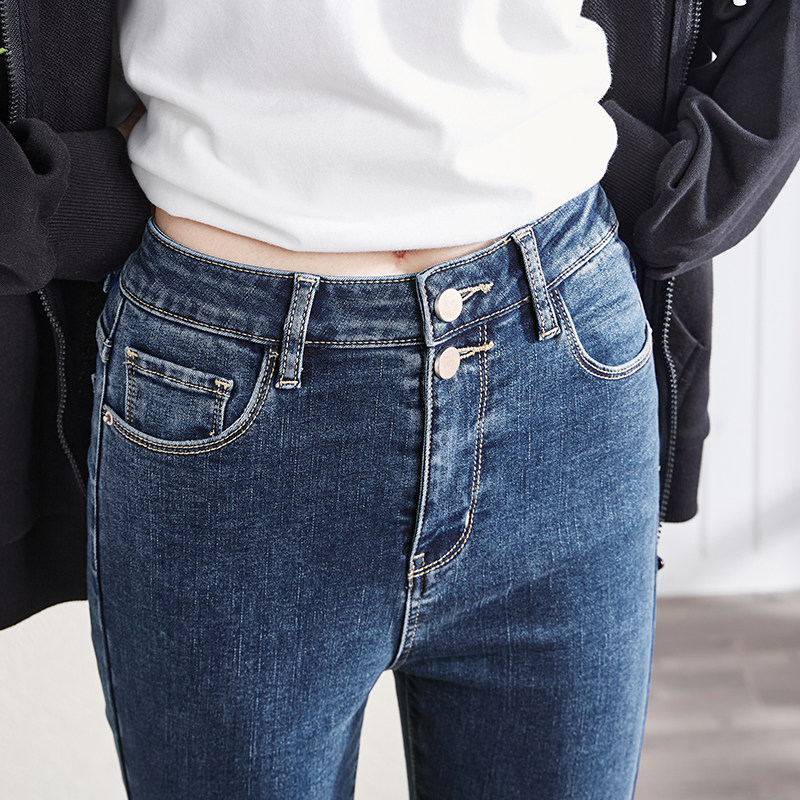 唐狮2021秋冬新款女牛仔长裤抓绒铅笔裤修身显瘦时尚潮流裤子