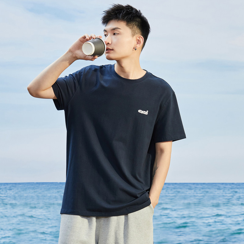唐狮2024年春夏新款纯棉短袖t恤男后背潮流图案宽松圆领半袖上衣