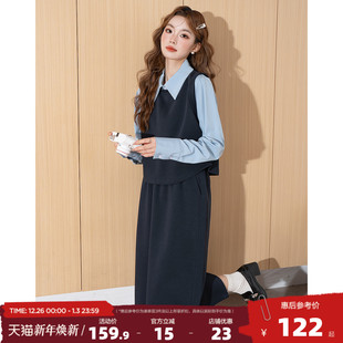 唐狮2025秋冬季 女假两件背心上衣气质半裙两件套超好看温柔风 套装