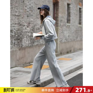 唐狮2026秋冬季套装女开衫连帽短款开衫外套卫衣裤子灰色简约风