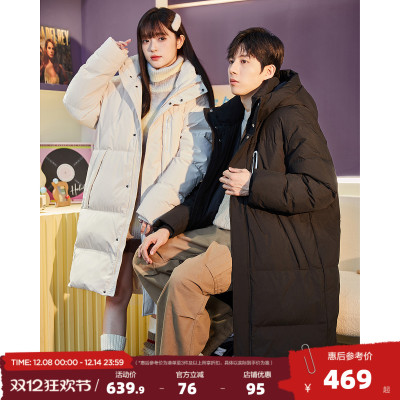 唐狮2025冬季新款情侣装羽绒服男女连帽中长款防风保暖加厚外套潮