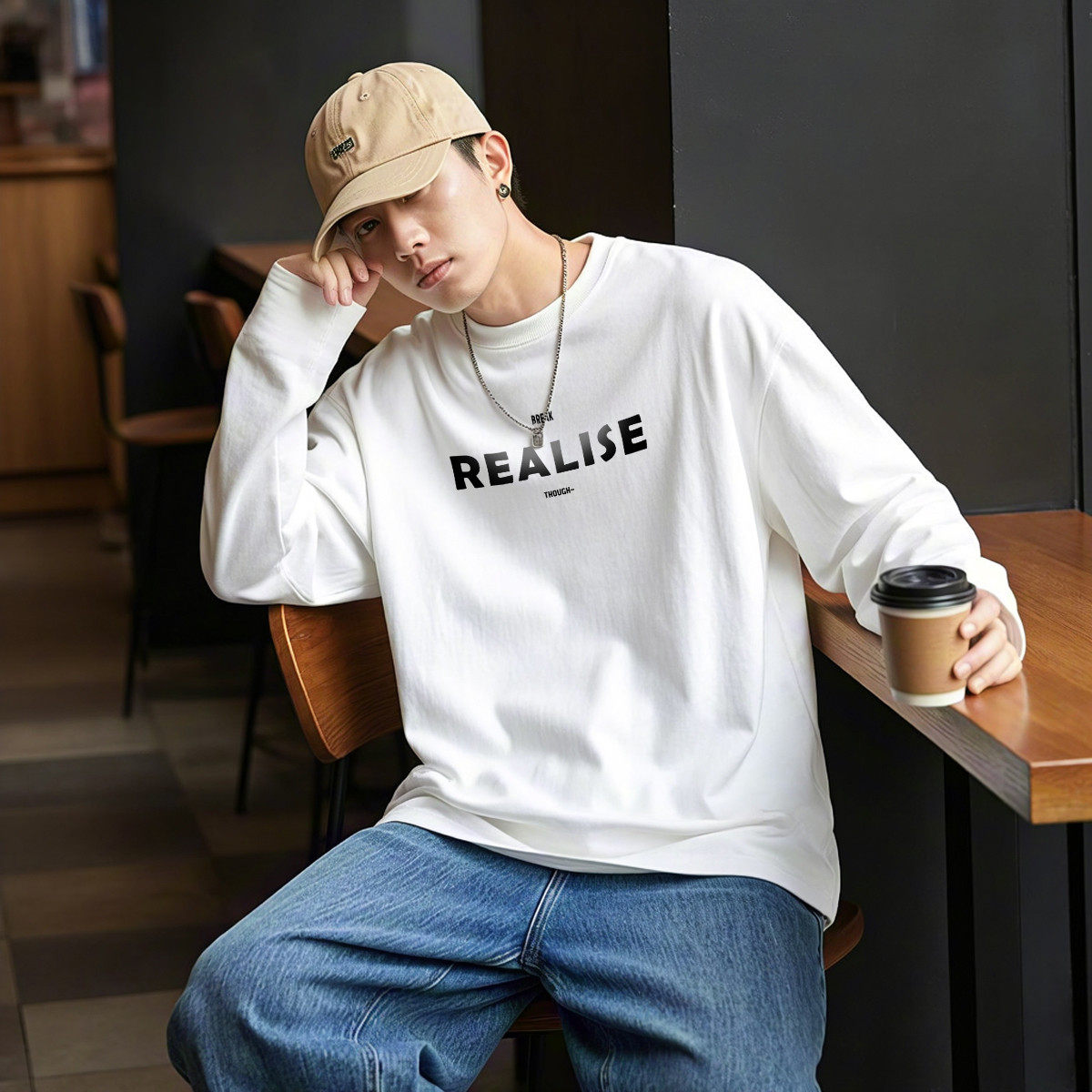 唐狮2026春秋男士长袖t恤休闲前胸字母纯棉宽松打底净色好看酷潮