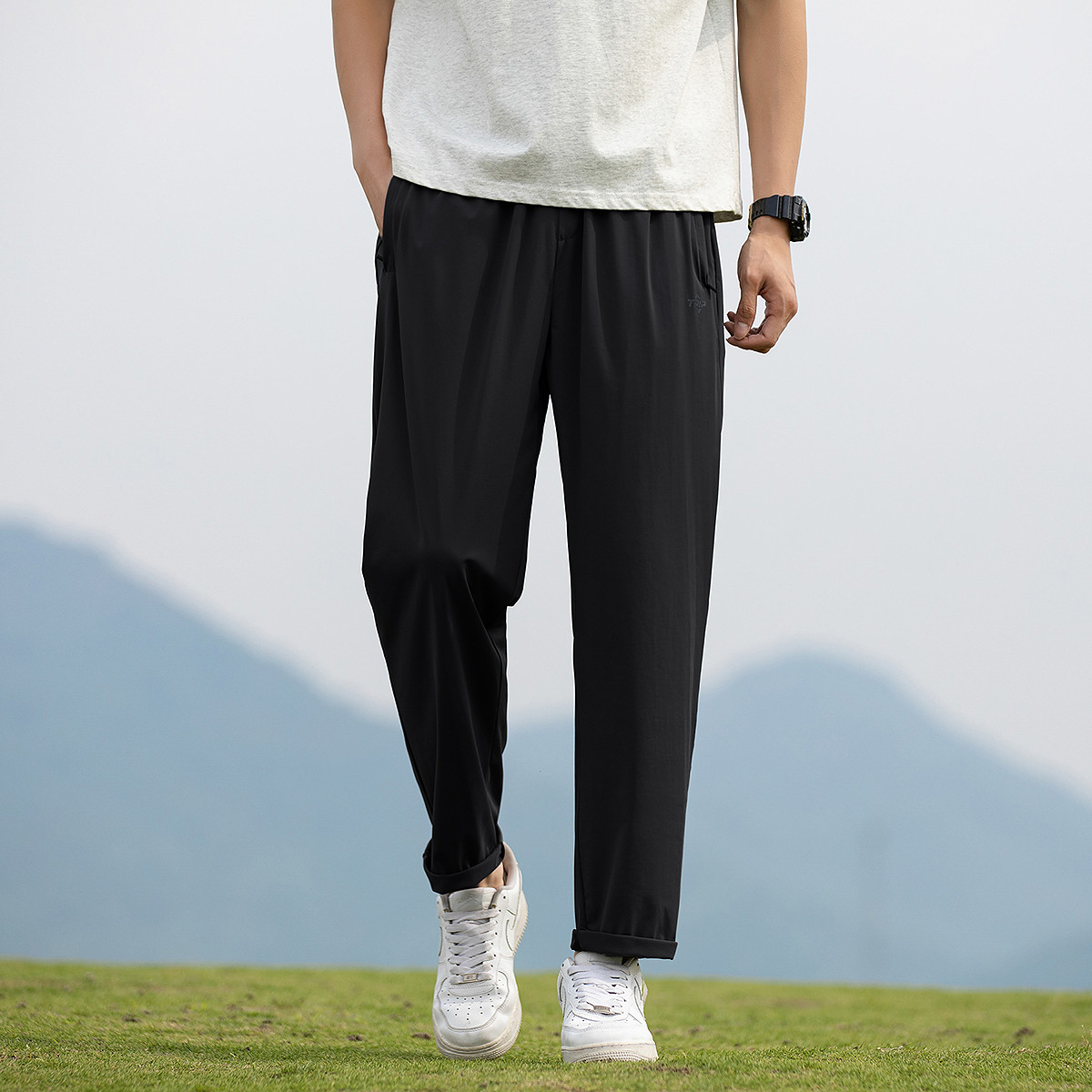 唐狮25夏季新款男休闲长裤薄款宽松抽绳直筒潮流锥形九分裤速干裤
