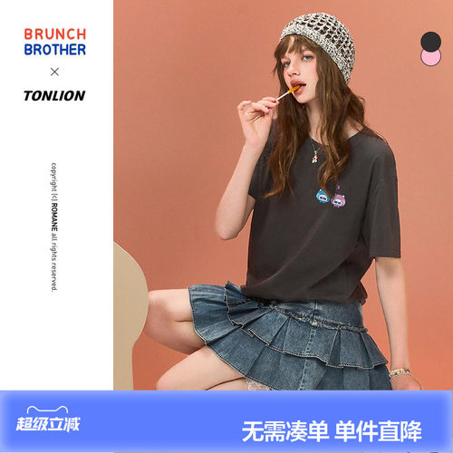 【Brunch Brother联名】唐狮短袖t恤女士2026夏季纯棉宽松灰色