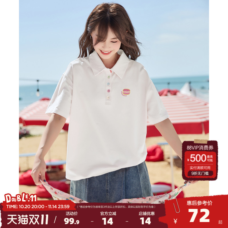 唐狮2025夏季新款polo衫短袖t恤女时尚纯棉白色短袖小个子女上衣