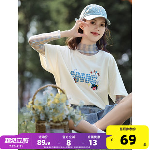 减龄洋气甜美上衣 唐狮2025夏季 新款 圆领格子字母短袖 T恤女时尚