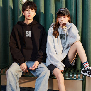 女情侣装 唐狮春秋新款 休闲连帽衫 黑色长袖 潮DF 情侣卫衣男士