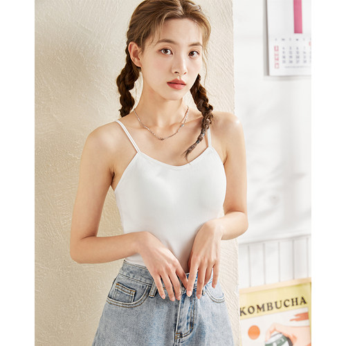 唐狮2022年夏季新款吊带背心女内搭美背外穿打底带胸垫设计感上衣