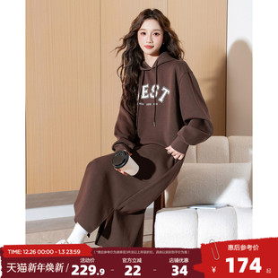 卫衣裙女装 唐狮连帽卫衣连衣裙女秋冬新款 长裙宽松休闲裙子长袖