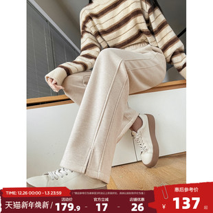 高级感小个子女裤 宽松毛呢裤 保暖 加绒款 唐狮2025秋冬休闲长裤