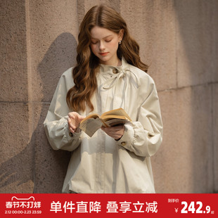唐狮2026春季短款外套女立领下摆花苞设计超好看ins韩系优雅风