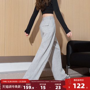 新款 显瘦灰色裤 女休闲裤 百搭西装 子 高腰直筒阔腿长裤 唐狮2025春季