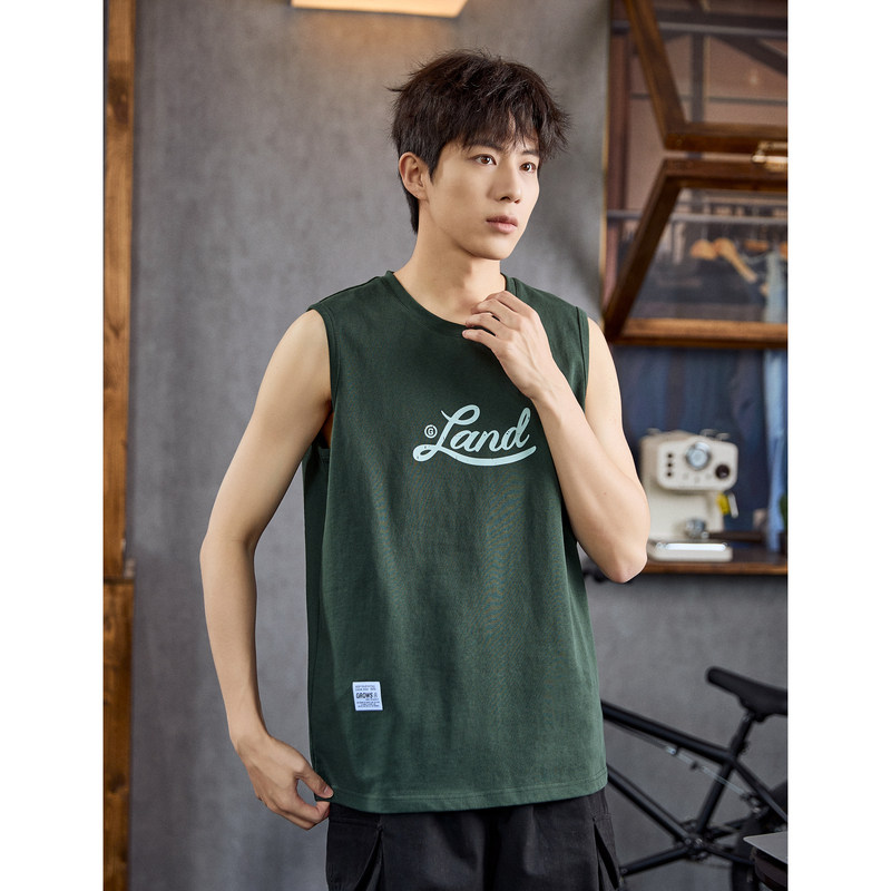 唐狮2024春夏新款男背心圆领坎肩无袖上衣字母港风休闲内搭T恤潮