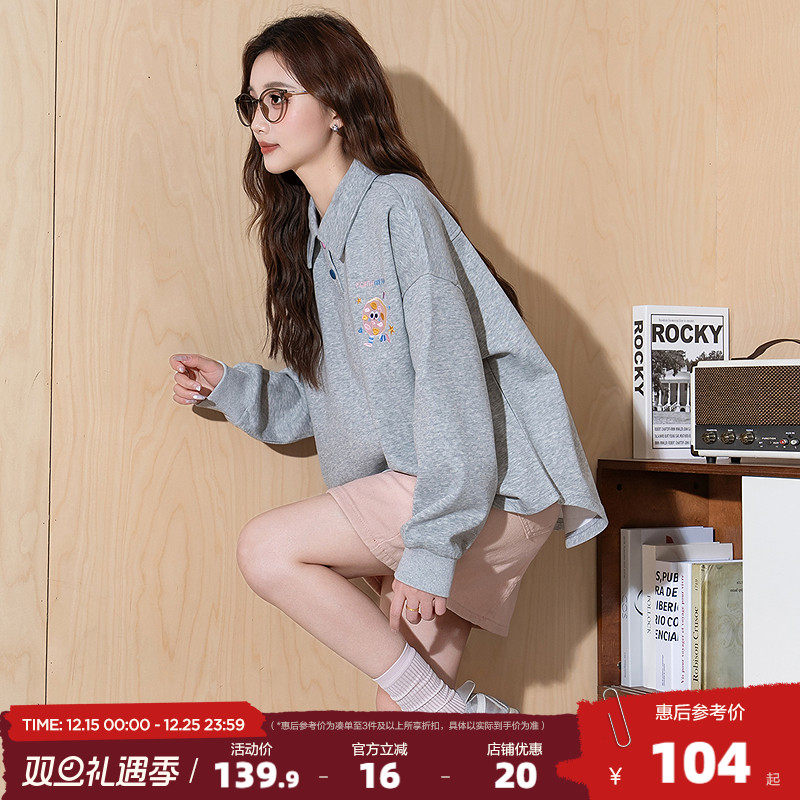 唐狮春秋新款上衣polo衫女2025长袖套头卫衣设计感小众宽松韩系