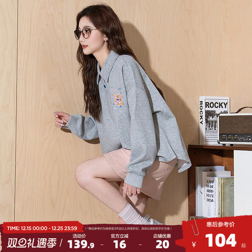 唐狮春秋新款上衣polo衫女2025长袖套头卫衣设计感小众宽松韩系
