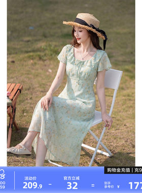 唐狮2026夏季新款女连衣裙法式温柔系穿搭长裙碎花裙子女士好看