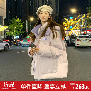唐狮棉服女新款冬季流行冬装连帽短款棉服好看洋气女生外套