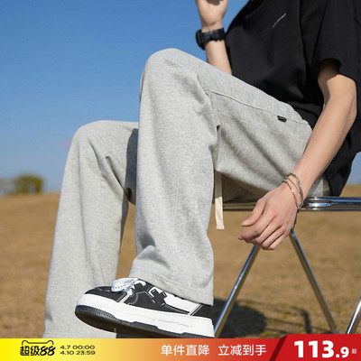 唐狮2026春夏季美式高街卫裤子男潮牌宽松浅灰直筒运动休闲裤男生