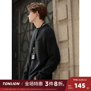 慵懒风高级感毛线衫 唐狮2025秋冬季 毛衣男圆领套头设计感简约时尚