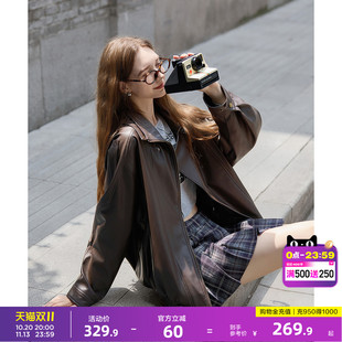 唐狮春秋季新款外套女重工复古中性机车皮衣外套女士夹克上衣流行