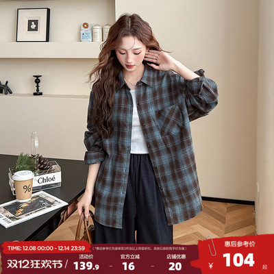 唐狮2025春秋季长袖衬衫女格子衬衫简约设计气质时尚格纹高级感BL