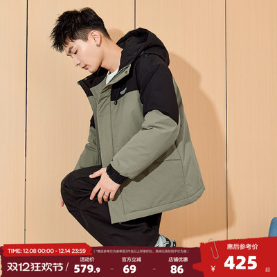 唐狮2025冬季新款男工装羽绒服连帽拼接防水短款厚外套冲锋少年潮